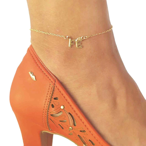 Tornozeleira Escrito Fé Folheada em Ouro 18K - comprar online