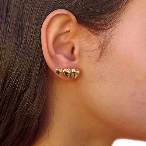Kit Trio com Três Brincos de Coração Folheada em Ouro 18K - comprar online