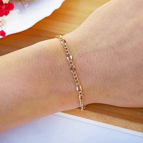 Pulseira Infantil Menino e Menina Elos 3 X 1 Folheado em Ouro 18K - comprar online
