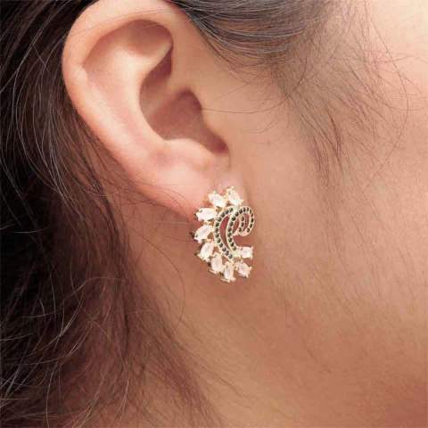 Brinco com Cristais Rosa e Zircônias Negras Folheado em Ouro 18K - comprar online