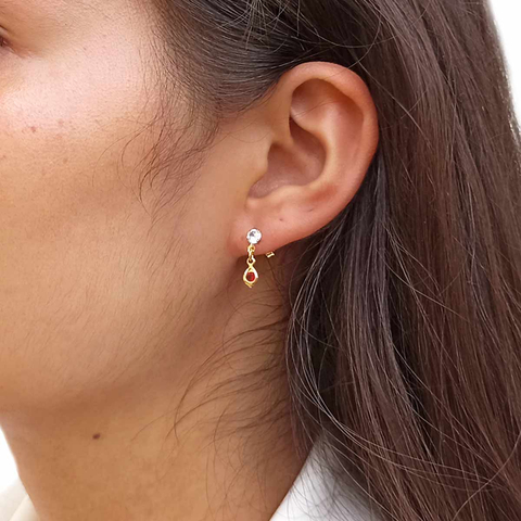 Brinco com Zircônia e Pêndulo de Gota Colorida Folheado em Ouro 18K - comprar online