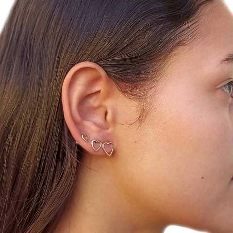 Kit com Três Brincos de Coração Folheado em Ouro 18K - comprar online