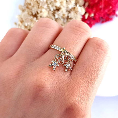 Anel de Filhos Dois Meninos Com Zircônias Folheado em Ouro 18K - comprar online