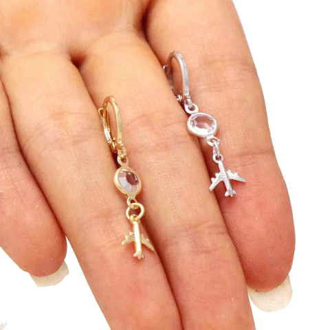 Brinco Argola Fechada de Avião Folheada em Ródio Branco e em Ouro 18K - comprar online