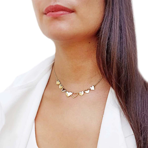 Colar com Pingentes de Coração Vazado e Chapeado Folheado em Ouro 18K - comprar online