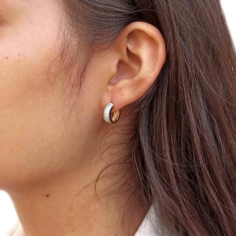 Brinco de Argola com Três Fileiras de Zircônias Folheado em Ouro 18K - comprar online