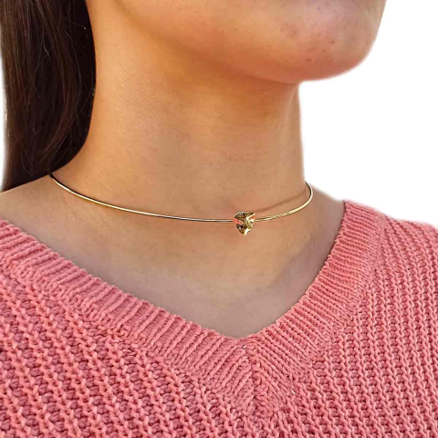 Colar Gargantilha Choker Modelo Fio com Coração Folheado em Ouro 18K - comprar online