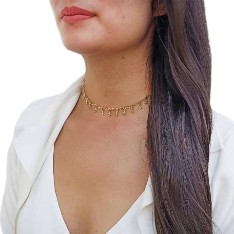 Gargantilha com Elos Ovais e Cristais Folheado em Ouro 18K - comprar online