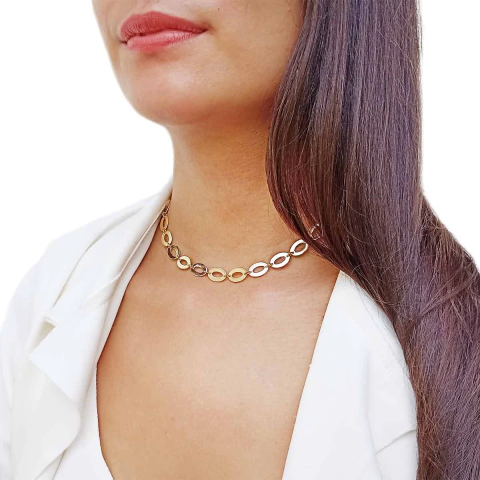Colar com Design de Elos Ovais Vazados Folheado em Ouro 18K - comprar online