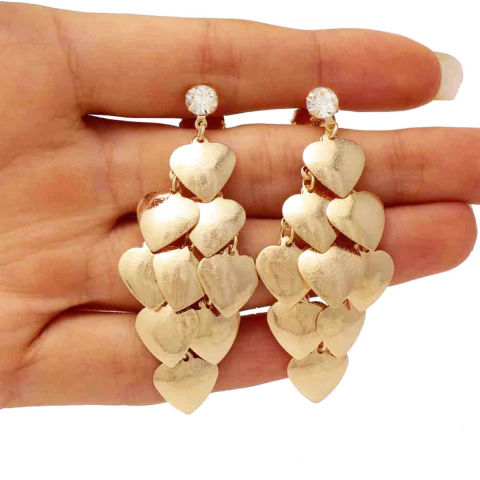 Brinco Cascata de Coração Folheado em Ouro 18K - comprar online