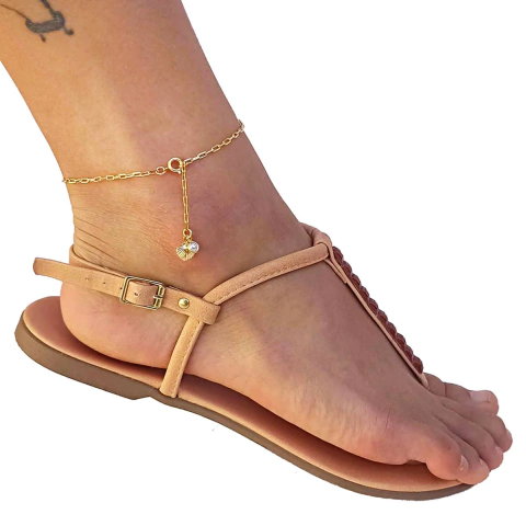 Tornozeleira Delicada com Pingentes de Concha e Pérola Folheado em Ouro 18K - comprar online