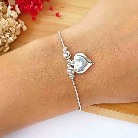 Pulseira Com Bolinhas E Coração Prata 925