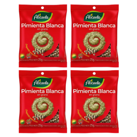 Pimienta Blanca En Grano Alicante 25gr Pack X4 Unidades
