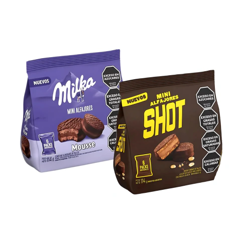 Combo Mini Alfajores Milka Mousse Y Shot Chocolate Pack X2
