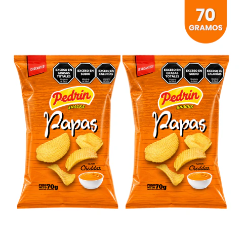 Papas Fritas Sabor Cheddar Pedrin 70gr Pack x2 Unidades