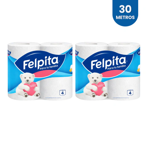Papel Higiénico Felpita Simple Hoja 4 Rollos 30m Pack X2 Unidades
