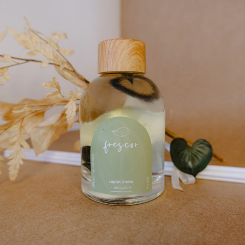 difusor de varetas com fragrância fresca cítrica de capim limão e gengibre, em frasco de vidro de 100ml, com tampa de madeira e varetas de algodão, para aromatizador de ambientes lavabo 