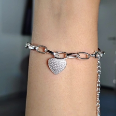 Pulsera acero blanco corazón con brillos