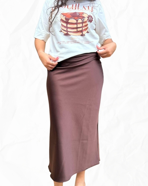 Saia midi cetim - MARROM - comprar online
