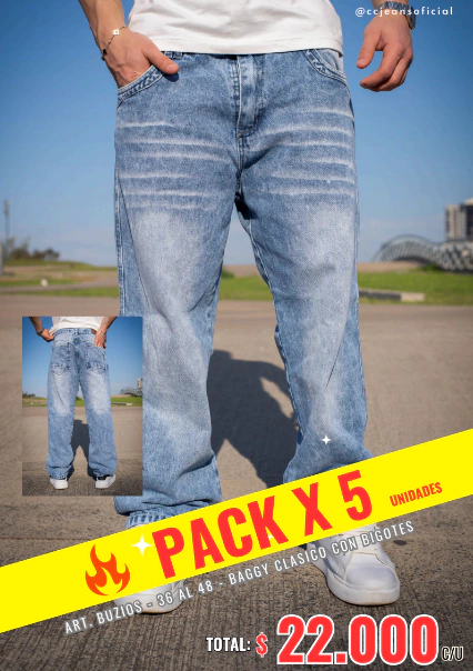 PACK BUZIOS X5 - BAGGY CLASICO CON BIGOTES - comprar online