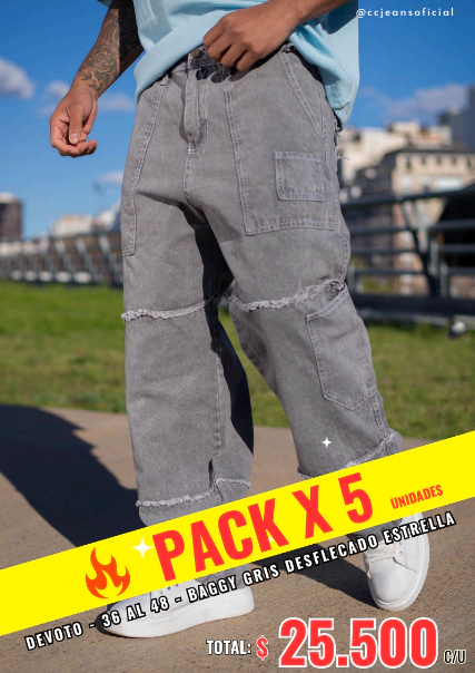 PACK DEVOTO X5 - BAGGY GRIS DESFLECADO ESTRELLA - comprar online