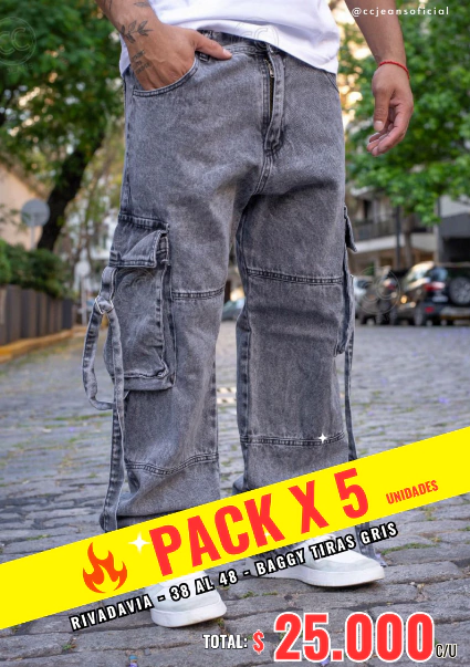 PACK RIVADAVIA X5 - BAGGY TIRAS GRIS - comprar online