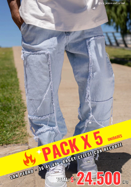 PACK SAN PEDRO X5 - BAGGY CELESTE CON RECORTE - comprar online