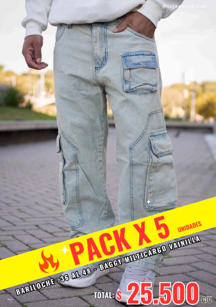 PACK BARILOCHE X5 - BAGGY MULTICARGO VAINILLA - comprar online