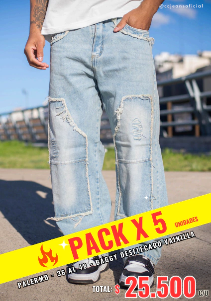 PACK PALERMO X5 - BAGGY DESFLECADO VAINILLA - comprar online