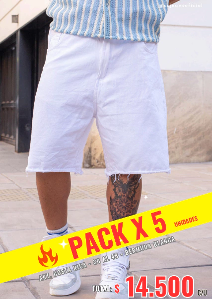 PACK COSTA RICA X5 - BERMUDA BLANCA LISA - comprar online