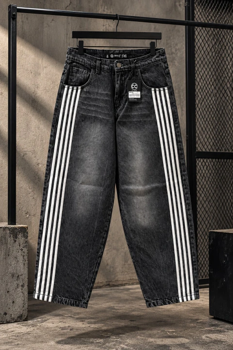 Atlántida baggy negro 4 líneas - portada en percha