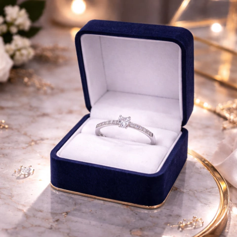 Anel Solitário Feminino Prata 925 Coração de Princesa com Zircônia Cristal Diamante