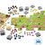 Alguns tiles e meeples da caixa do jogos Carcassonne Big box mostrando um pouco de campo pode ficar o mapa depois da colocação dos tiles