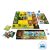 Jogo de tabuleiro Kingdomino Origins com tabuleiro montado, peças coloridas representando dinossauros e elementos pré-históricos, cartas e marcadores de recursos