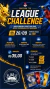 Cartaz do evento Pokémon League Challenge 26 de setembro com informações sobre inscrição, formato, rodadas e premiação, mostrando Pikachu e Garchomp.