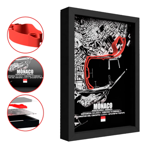 Cuadro F1 Monaco circuito con altura y pronfundidad 32X22CM