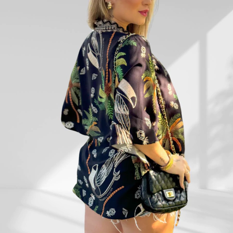 KIMONO THAINÁ PRETO {FLOR DE COCO}