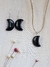 Conjunto Brinco e Pingente Lua Pedra Natural Polida Obsidiana Prata 925 - comprar online