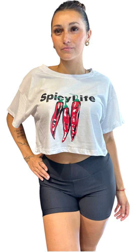 Remera Crop Oversize Manga Corta Algodon