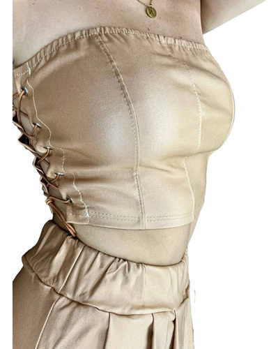 Top Bando Strapless Corsetero Engomado C/ Acordonado Lateral