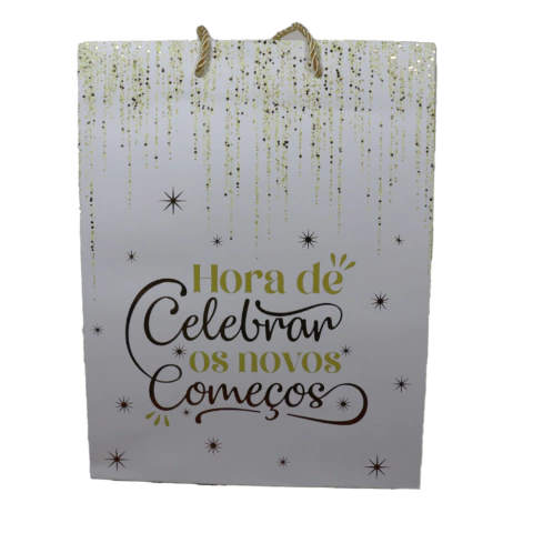 SACOLA PARA PRESENTE C/ DETALHES METALIZADOS