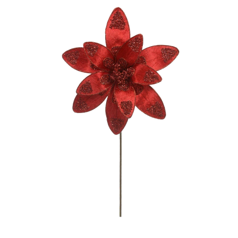 FLOR NATALINA VERMELHA AVELUDADA COM GLITTER