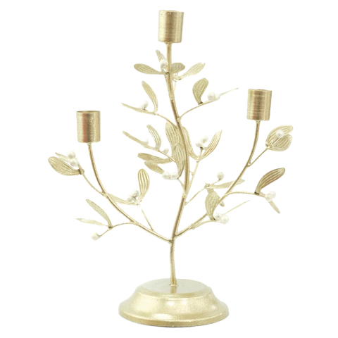CANDELABRO DOURADO COM PÉROLAS