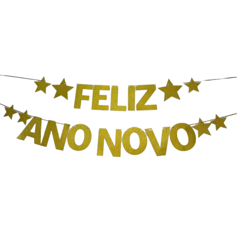 FAIXA FELIZ ANO NOVO DOURADO GLITTER