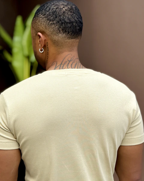 Camiseta Gola V Fashion Bege — foto 4 da cor selecionada