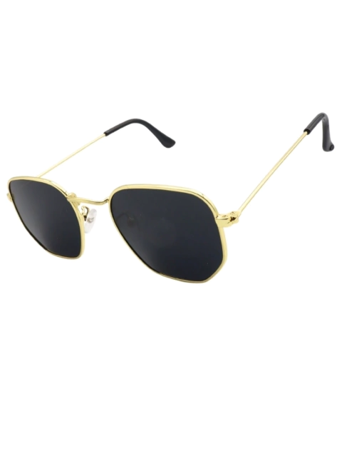 Óculos de Sol Hexagonal Preto e Dourado