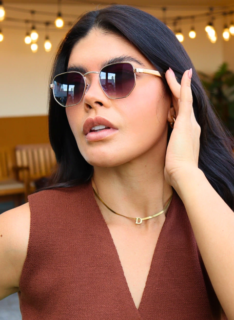 Óculos de Sol Hexagonal Madeira Rosê Degradê - comprar online