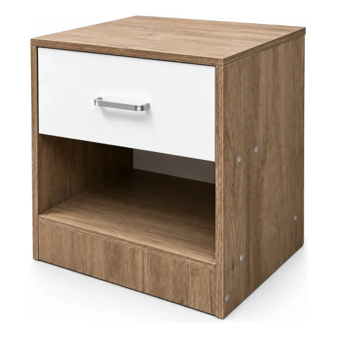 Velador Mesa De Noche Con 1 Cajón Y Repisa 45x40x34 Cm EOLAND Mueble Para Dormitorio Mesita Auxiliar Con Espacio De Almacenamiento