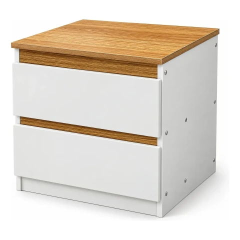 Velador Mesa De Noche Con 2 Cajones 41x40x30 Cm Mueble Para Dormitorio Mesita Auxiliar Organizador De Almacenamiento