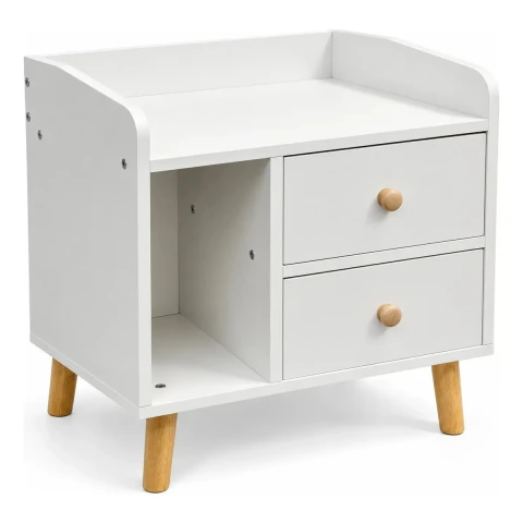 Velador Mesa De Noche Con 2 Cajones Y Repisa 47x42x30 Cm MDF Blanco Mueble Para Dormitorio Mesita Auxiliar Organizadora
